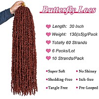 Leeven 30 Inch Copper Red Butterfly Locs Crochet Hair Long Goddess Crochet Butterfly Locs Hair 6 Packs Butterfly Goddess Braids