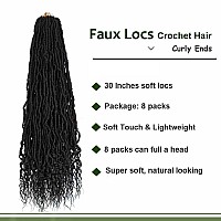 8 Packs Faux Locs Crochet Hair Curly Ends 30 Inch Soft Locs Crochet Dreads Boho Braids Crochet Faux Locs Hair For Women 30Inch