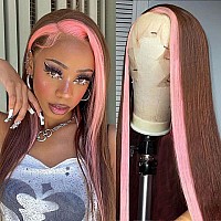 Lovestory Skunk Stripe Wig Synthetic Lace Front Brown Wig With Pink Streaks Lace Front Wigs For Black Women Straight Lace Front