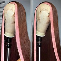 Lovestory Skunk Stripe Wig Synthetic Lace Front Brown Wig With Pink Streaks Lace Front Wigs For Black Women Straight Lace Front