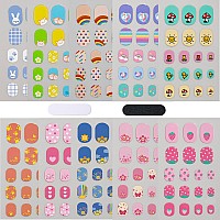 Colorful Kid Nail Stickers Full Nail Wraps For Kids Girls Self Adhesive Nail Strips For Nail Art Decoration Fun Including Rainbo