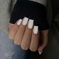 All White Press On Nails Short Medium Square Glue On Nails Set Kqueenest Solid Color Fake Nails Short Coffin Acrylic Nails Press