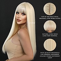 7Jhh Wigs 26Inch Long Straight Wig With Bangs 613 Blonde Wig Heat Resistant Synthetic Wig Make Natural Looking Wigs For Women Pa