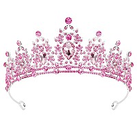 Cieher Pink Crowns For Women Girls Princess Crown Tiara Queen Crown Luxury Rhinestone Pink Crown For Birthday Prom Party Hallowe