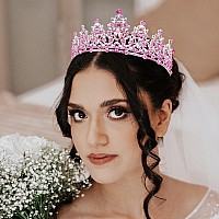 Cieher Pink Crowns For Women Girls Princess Crown Tiara Queen Crown Luxury Rhinestone Pink Crown For Birthday Prom Party Hallowe