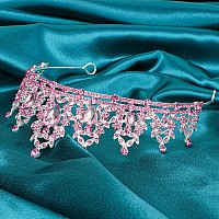 Cieher Pink Crowns For Women Girls Princess Crown Tiara Queen Crown Luxury Rhinestone Pink Crown For Birthday Prom Party Hallowe