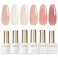 Gaoy Milky Jelly Nude Gel Nail Polish Set 6 Transparent Colors Sheer White Pink Gel Nail Kit For Salon And Nail Art Diy At Home