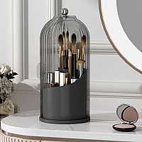 Yoolens Makeup Brush Holder Organizer With Lid360 Rotating Clear Dustproof Makeup Brushes Organizer For Vanity Desktop Bathroom