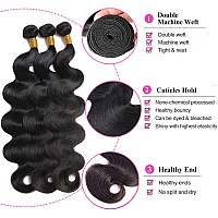 Releek Body Wave Bundles With Closure Brazilian Virgin Ocean Wave Human Hair 3 Bundles With 4X4 Lace Closure With Baby Hair Free