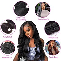 Releek Body Wave Bundles With Closure Brazilian Virgin Ocean Wave Human Hair 3 Bundles With 4X4 Lace Closure With Baby Hair Free