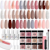 Azurebeauty 31 Pcs Dip Powder Nail Kit 20 Colors Glitter Nude Pink White Gray Dip Powder Liquid Set With Topbase Coat Activato