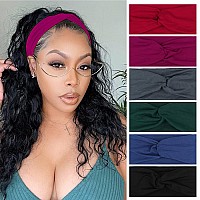 Xtrend 6 Pcs Womens Headbands Twisted Cross Elastic Headbands Yoga Workout Headbands Nonslip Sweat Soft Headbands Solid Color