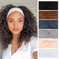 Xtrend 6 Pcs Womens Headbands Twisted Cross Elastic Headbands Yoga Workout Headbands Nonslip Sweat Soft Headbands Solid Color