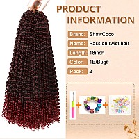 Passion Twist Hair 18 Inch Water Wave Crochet Hair 2 Packs Long Bohemian Hair Braiding Ombre Burgundy Passion Twist Crochet Ha