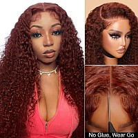 Nadula Put On And Go Glueless Reddish Brown Glueless Curly Wig 6X475 Pre Cut Lace Human Hair Wig Red Brown Hd Lace Closure Colo