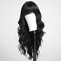 Haircube Black Wig Long Curly Wig With Bangs Natural Appearance Heatresistant Synthetic Wig Suitable For Fashionable Women