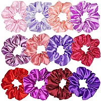 Sufermoe 12 Pcs Satin Silk Hair Scrunchies 12 Assorted Red And Purple 45 Inch Hair Ties For Women And Girls Hair Accessories