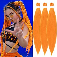 Orange Braiding Hair Pre Stretched 26Inch 3 Packs Braiding Hair Extensions Synthetic Crochet Braids Hot Water Setting Professio