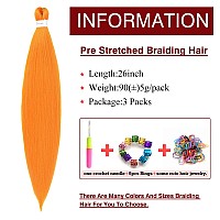 Orange Braiding Hair Pre Stretched 26Inch 3 Packs Braiding Hair Extensions Synthetic Crochet Braids Hot Water Setting Professio