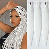 Braiding Hair Pre Stretched 26Inch 3 Packs White Braiding Hair Extensions Synthetic Crochet Braids Hot Water Setting Profession