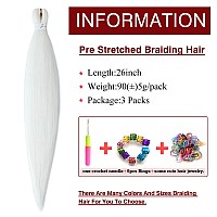 Braiding Hair Pre Stretched 26Inch 3 Packs White Braiding Hair Extensions Synthetic Crochet Braids Hot Water Setting Profession