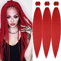 Red Braiding Hair Pre Stretched 26Inch 3 Packs Braiding Hair Extensions Synthetic Crochet Braids Hot Water Setting Professional