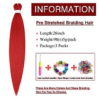 Red Braiding Hair Pre Stretched 26Inch 3 Packs Braiding Hair Extensions Synthetic Crochet Braids Hot Water Setting Professional