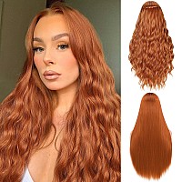 Fave Long Ginger Wig Middle Part Ginger Orange Wig 28Inch Wavy Wigs For Women Natural Curly Wigs For White Women Synthetic Wig F