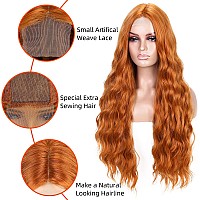 Fave Long Ginger Wig Middle Part Ginger Orange Wig 28Inch Wavy Wigs For Women Natural Curly Wigs For White Women Synthetic Wig F