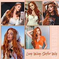 Fave Long Ginger Wig Middle Part Ginger Orange Wig 28Inch Wavy Wigs For Women Natural Curly Wigs For White Women Synthetic Wig F