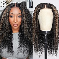 Unice Balayage Blonde Highlight Bye Bye Knots Glueless Wig Curly 7X5 Pre Cut Lace Front Wigs Human Hair Pre Plucked Invisible Kn