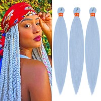 Baby Blue Pre Stretched Braiding Hair 30 Inch Kanekalon Box Braid Hair Extensions 3 Packs Yaki Texture Pre Feathered Braids Hair