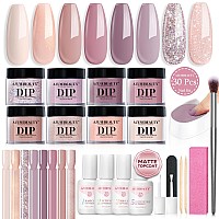 Azurebeauty 30Pcs Dip Powder Nail Kit Starter 8 Colors Neutral Nude Skin Tones Beigh Glitter Lilac Dipping Powder Nail Diy Nail