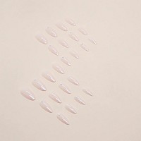 Imsohot Medium Almond Presson Nails 24Pcs Acrylic Full Cover Glossy Nude Rhinestone Aurora Design Glue On Nails Stiletto