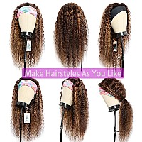 Lauberita Ombre Curly Headband Wig Human Hair Wigs 427 Highlight Colored Glueless Wigs Deep Wave Headband Wig 14 Inches