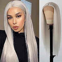 Aubree Platinum White Synthetic Lace Front Wigs Long Straight None Natural Looking Heat Resistant Fiber Wig For Daily Cosplay Co