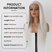 Aubree Platinum White Synthetic Lace Front Wigs Long Straight None Natural Looking Heat Resistant Fiber Wig For Daily Cosplay Co