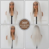 Aubree Platinum White Synthetic Lace Front Wigs Long Straight None Natural Looking Heat Resistant Fiber Wig For Daily Cosplay Co