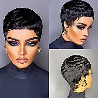 Qiaqiaring Pixie Cut Wig Human Hair For Black Women Short Layered Pixie Cut Wigs Summer Hairstyle 1B Color Short Pixie Cut Wig H