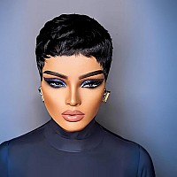 Qiaqiaring Pixie Cut Wig Human Hair For Black Women Short Layered Pixie Cut Wigs Summer Hairstyle 1B Color Short Pixie Cut Wig H