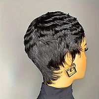 Qiaqiaring Pixie Cut Wig Human Hair For Black Women Short Layered Pixie Cut Wigs Summer Hairstyle 1B Color Short Pixie Cut Wig H