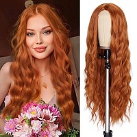 Lady Miranda 28 Inch Long Ginger Wig Synthetic Ginger Wigs Long Wavy Wig Body Wave Wigs For Women Natural Middle Part Wigs For D