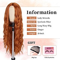 Lady Miranda 28 Inch Long Ginger Wig Synthetic Ginger Wigs Long Wavy Wig Body Wave Wigs For Women Natural Middle Part Wigs For D