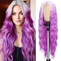 Lady Miranda 28 Inch Purple Wig Natural Wavy Wig Long Synthetic Wigs Natural Middle Part Long Wavy Wig Ombre Purple Wigs For Wom