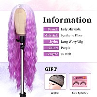 Lady Miranda 28 Inch Purple Wig Natural Wavy Wig Long Synthetic Wigs Natural Middle Part Long Wavy Wig Ombre Purple Wigs For Wom