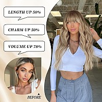 Lativ Dirty Blonde Wig With Bangs Long Wavy Curly Ombre Blonde Wig With Dark Roots Synthetic Heat Resistant Wigs For Women Daily