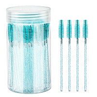 G2Plus 100Pcs Crystal Eyelash Brush Blue Disposable Mascara Brush Eyebrow Spoolie Brush With Container For Makeup Eyelash Ext