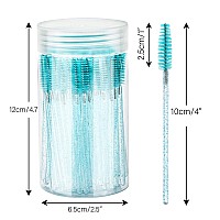 G2Plus 100Pcs Crystal Eyelash Brush Blue Disposable Mascara Brush Eyebrow Spoolie Brush With Container For Makeup Eyelash Ext