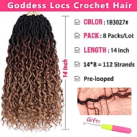 Ruiyok 14 Inch Goddess Locs Crochet Hair 8 Packs Ombre Faux Locs Crochet Hair With Curly Ends Prelooped River Locs Crochet Brai