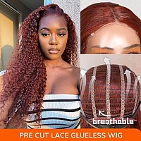 Julia Hair Reddish Brown Wear And Go Glueless Wig Pre Cut Curly Lace Front Wigs Human Hair Pre Plucked For Women 12A 180 Densit